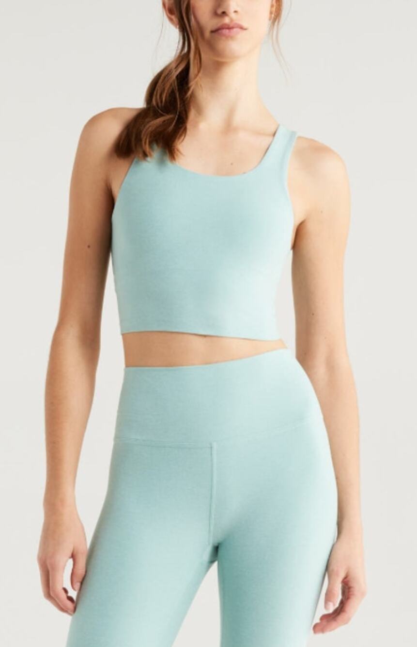 Zella Renew Mélange Support Crop Tank Size Small in Teal Aquifer